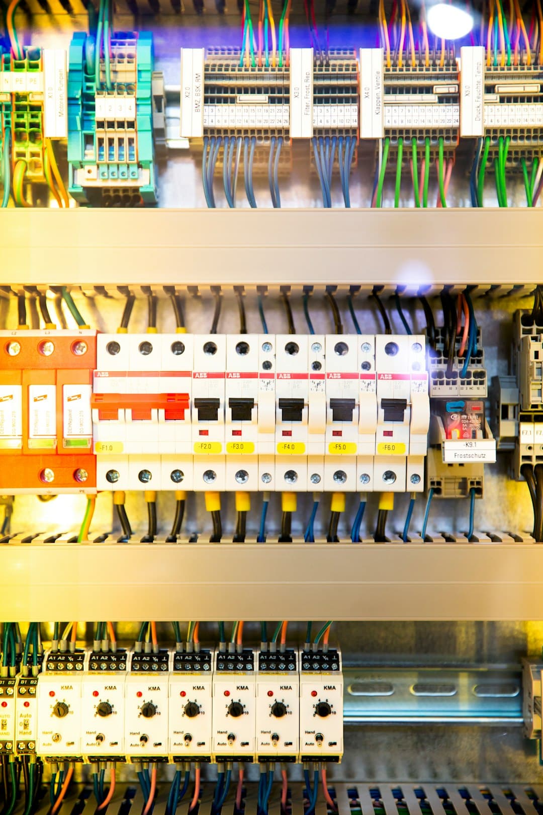 An electrical control panel with wires.